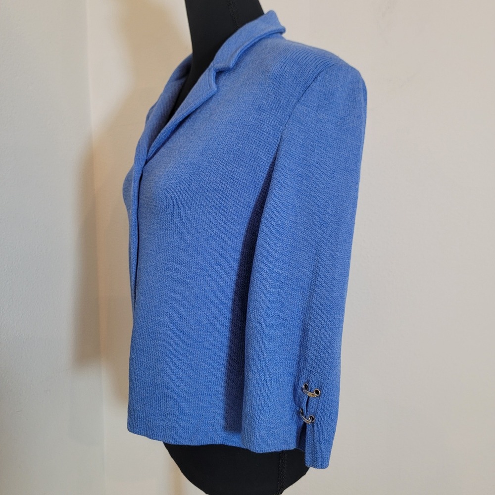 Y2K St. John Collection Santana Knit Blue Blazer Button Front Gold Academia Sz 8 - Picture 14 of 16
